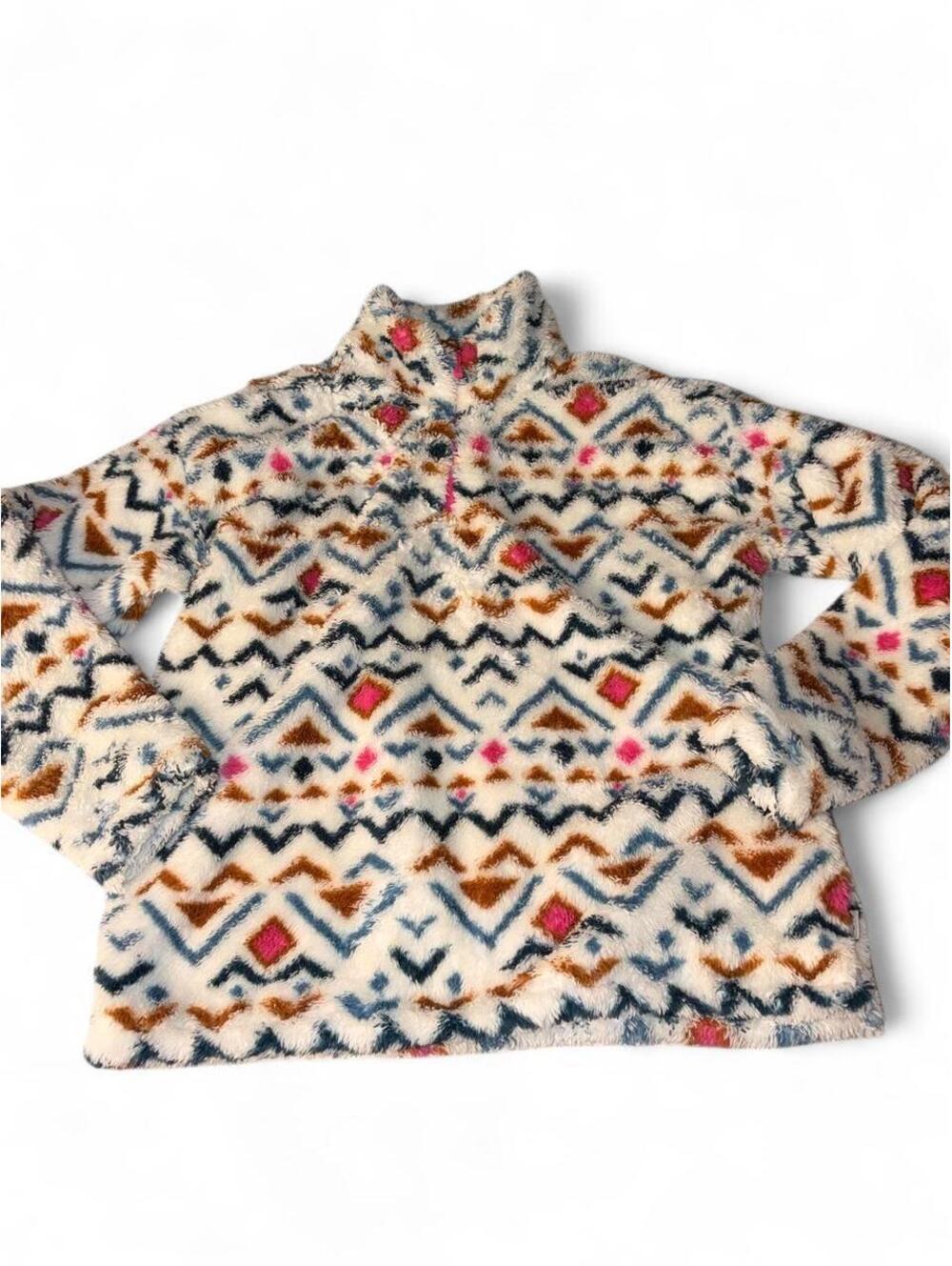 Eddie Bauer Women's Southwestern Aztec Sherpa Fleece 1/4 Zip Pullover size L